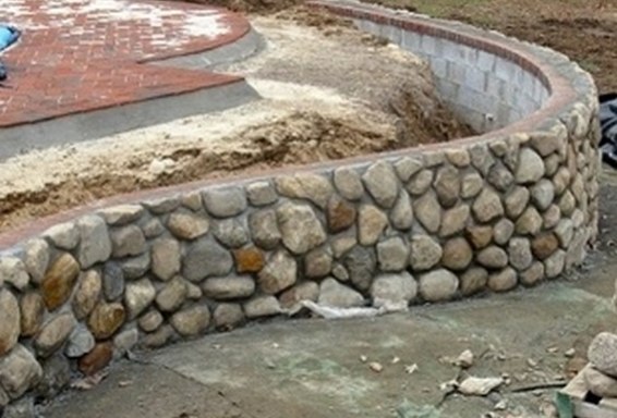 small recycled gabion stone wall