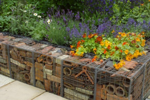 small recycled gabion brick garden